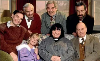  ??  ?? John Bluthal, second left, with The Vicar of Dibley cast and, left, in 2003 after his return to Australia, where he grew up after fleeing prewar Poland with his family.