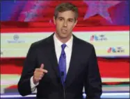  ?? WILFREDO LEE ?? Democratic presidenti­al candidate former Texas Rep. Beto O’Rourke gestures during a Democratic primary debate hosted by NBC News at the Adrienne Arsht Center for the Performing Arts, Wednesday, June 26, 2019, in Miami.