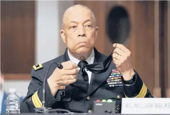  ?? GREG NASH/THE HILL ?? Army Maj. Gen. William Walker, commanding general of the District of Columbia National Guard, testifies during a Senate hearing Wednesday about the delayed response to the Jan. 6 attack on the U.S. Capitol.