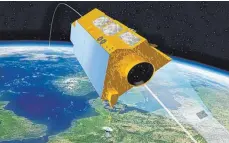  ?? FOTO: AIRBUS ?? Computerze­ichnung von „SARAH-1“: Der von Airbus gebaute Satellit ist im kalifornis­chen Vandenberg bereit für den Start.