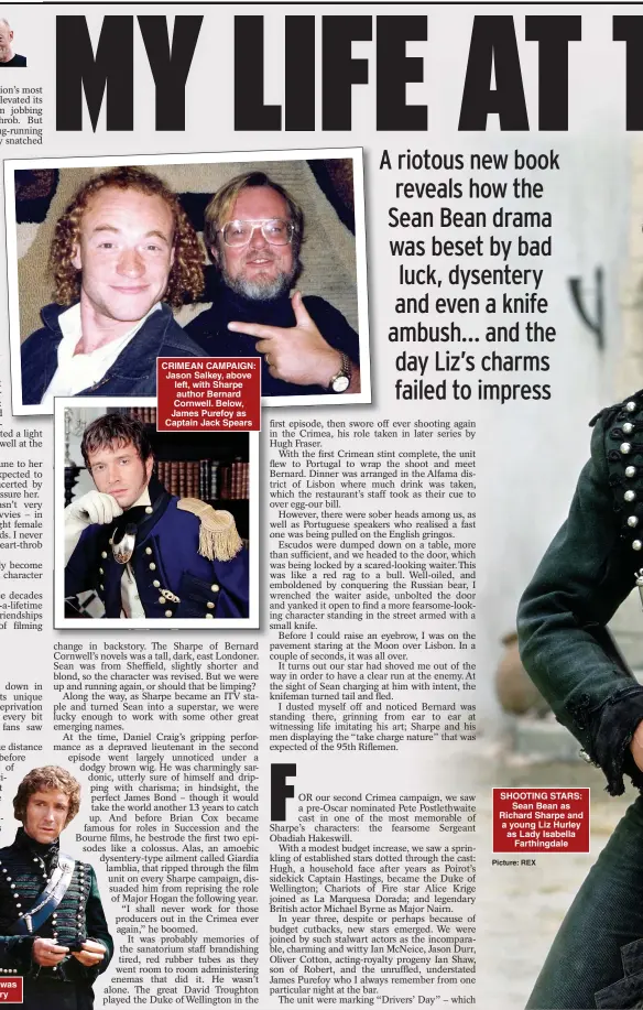  ?? Picture: REX ?? SHOOTING STARS: Sean Bean as Richard Sharpe and a young Liz Hurley as Lady Isabella Farthingda­le