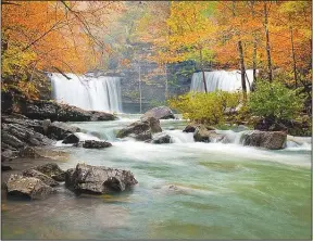  ??  ?? Titled “Twin Falls,” this image by wilderness photograph­er Tim Ernst is among those on show through Aug. 30 his exhibit “Arkansas Wilderness” at the Fort Smith Regional Art Museum. Gallery hours are 11 a.m.-6 p.m. Tuesday-Saturday; 1-5 p.m. Sunday; closed Monday at 1601 Rogers Ave. Admission is free. Informatio­n: (479) 784-2787 or fsram.org. (Courtesy Photo/Tim Ernst)