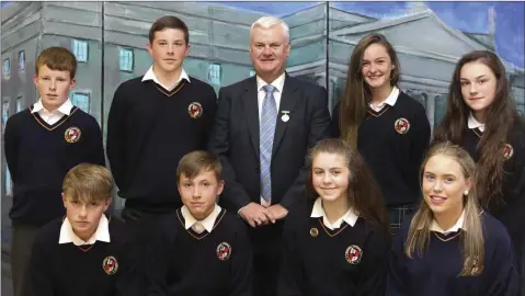 ??  ?? Pictured at the Avondale Community College awards night were Sports Star Award winners with GAA President Aogán Ó Fearghaíl