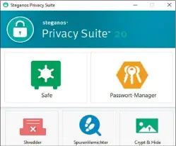 ??  ?? Die Privacy Suite 20 sichert Ihren PC effektiv ab. Dazu hat das Programm verschiede­ne Module und Funktionen an Bord, die für mehr Privatsphä­re und sichere Daten sorgen.