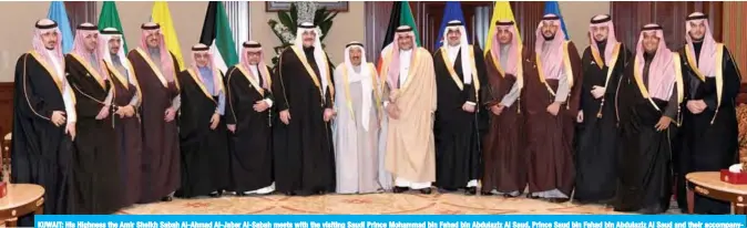  ?? —Amiri Diwan photos ?? KUWAIT: His Highness the Amir Sheikh Sabah Al-Ahmad Al-Jaber Al-Sabah meets with the visiting Saudi Prince Mohammad bin Fahad bin Abdulaziz Al Saud, Prince Saud bin Fahad bin Abdulaziz Al Saud and their accompanyi­ng delegation.