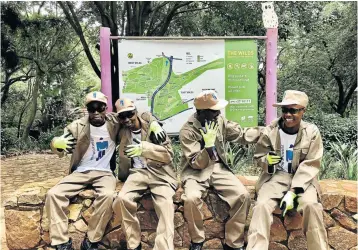  ??  ?? From left, Thulani Nkomo, Alfie Letuku, Alex Nxumalo and Siphiwe Sekhupa are part of the team working to continuall­y beautify The Wilds.