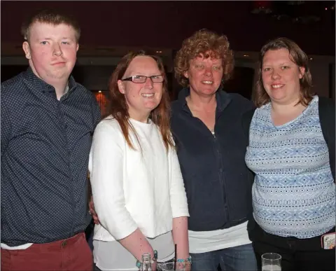  ??  ?? Thomas Whitty, Meadhbh Scallan, Mary Ryan and Carole Ryan at the Bobleo charity concert in Clayton Whites Hotel.