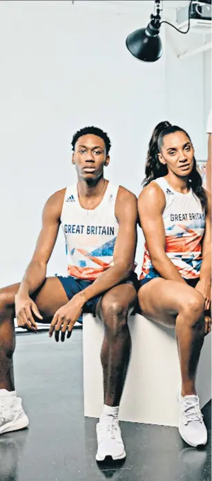  ??  ?? Flying the flag: (L-R) GB’S Ojie Edoburun, Ashleigh Nelson, Nethaneel Mitchell-blake and Laviai Nielsen in the team kit for Tokyo