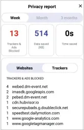  ?? ?? The Brave app for Android names and shames blocked trackers in a privacy report