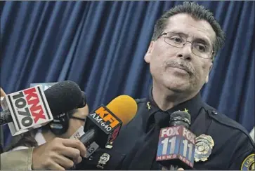  ?? Cheryl A. Guerrero Los Angeles Times ?? LONG BEACH POLICE Chief Robert Luna, seen in 2014, has denied allegation­s that supervisor­s instructed officers to use a phone app designed to automatica­lly erase messages. The department has suspended its use.