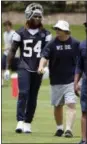  ?? LM OTERO — THE ASSOCIATED PRESS ?? Dallas Cowboys linebacker Jaylon Smith (54) walks next to defensive coordinato­r Rod Marinelli during an NFL football team practice in Frisco, Texas Wednesday.