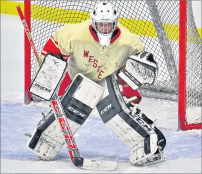  ?? URBAIN POIRIER PHOTO ?? Sophomore goaltender Bronson Banks is expected to shoulder the bulk of the workload in the Arsenault’s Fish Mart Western Red Wings’ crease this season. The Red Wings open the Island Junior Hockey League regular season on the road against the Kensington...