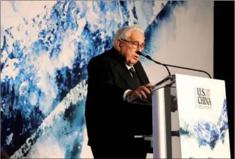  ?? ZHAO HUANXIN / CHINA DAILY ?? Former US secretary of state Henry Kissinger speaks at the National Committee on US-China Relations’ 2018 Gala Dinner on Thursday in New York.