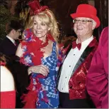  ??  ?? Ann Corwell of Palm Beach Gardens and Steve Feiertag of Royal Palm Beach show off their patriotic attire Thursday at Mar-a-Lago to celebrate the first anniversar­y of Donald Trump’s inaugurati­on.