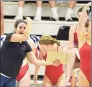  ?? Matthew Brown / Hearst Connecticu­t Media ?? Greenwich coach Lorrie Hokayem shouts encouragem­ent to swimmers competing in an FCIAC dual meet against New Canaan in October.