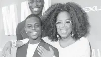  ?? DAVID LIVINGSTON/GETTY ?? Miami-raised writer Tarell Alvin McCraney, series star Akili McDowell and producer Oprah Winfrey attend a recent premiere of OWN’s “David Makes Man” in Los Angeles.