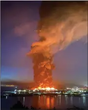  ?? (AP/Dan Whaley) ?? A warehouse burns Saturday morning at Fisherman’s Wharf in San Francisco. Video at arkansason­line.com/524pier/.