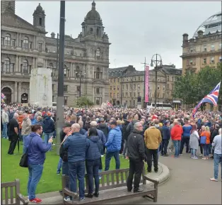  ??  ?? Protests in George Square over the banning of planned marches