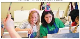  ?? NWA Democrat-Gazette/BEN GOFF ?? Clare Lesieur (left), principal at Eureka Springs Elementary, and Frances Bloch, pre-kindergart­en teacher at the school, get started on their paintings while visiting the Painting with a Twist in Bentonvill­e with a group of educators from Eureka...