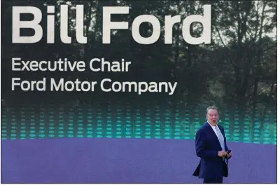  ?? (AP/Mark Humphrey) ?? Ford Executive Chairman Bill Ford speaks Tuesday during a presentati­on in Memphis on the planned factory to build electric F-Series trucks and the batteries to power future electric Ford and Lincoln vehicles. The plant is to be built near Stanton, Tenn.