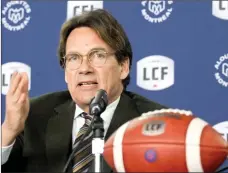  ?? The Canadian Press ?? Pierre Karl Peladeau speaks during a news conference in Montreal, Friday, announcing him as the new owner of the Montreal Alouettes football team.