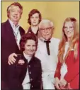  ?? (Special to the Democrat-Gazette) ?? Jessie Bullock, 91, entertaine­d Colonel Harland Sanders often after buying a Kentucky Fried Chicken franchise in 1957. Pictured here are Bullock (front row), Colonel Sanders and Holly Neal, with Bullock’s late ex-husband (back row) John Bullock and their son David Bullock. “When we went with him to a restaurant, people would just gather around him,” she says of the Colonel.