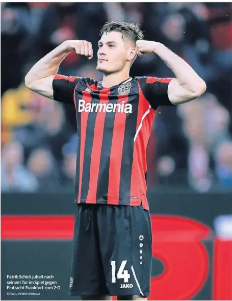  ?? FOTO: L. PERENYI/IMAGO ?? Patrik Schick jubelt nach seinem Tor im Spiel gegen Eintracht Frankfurt zum 2:0.