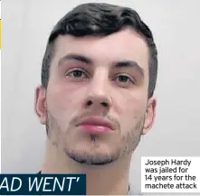  ??  ?? Joseph Hardy was jailed for 14 years for the machete attack