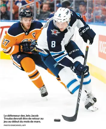  ?? PHOTO D’ARCHIVES, AFP ?? Le défenseur des Jets Jacob Trouba devrait être de retour au jeu au début du mois de mars.