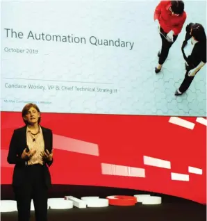  ??  ?? Candace Worley, Vice President et Chief Technical Strategist chez Mcafee, a axé sa présentati­on sur l’automatisa­tion des processus de cybersécur­ité lors des dernières Assises de la sécurité.