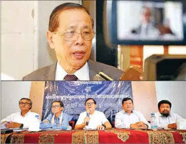  ?? HONG MENEA ?? (From top to bottom) A combinatio­n photo of ruling Cambodian People’s Party (CPP) spokesman Sok Eysan and representa­tive of the four political parties.