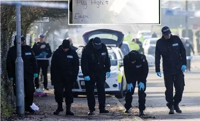  ??  ?? Officers conduct painstakin­g search of the pavement and road near the school, above, and Terry Glover, who had been the subject of a police appeal