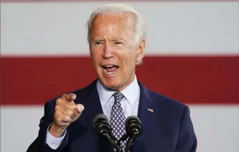 ?? Timothy A. Clary/AFP via Getty Images ?? Democratic presidenti­al candidate Joe Biden gives a speech to workers after touring McGregor Industries on Thursday in Dunmore, Pa.