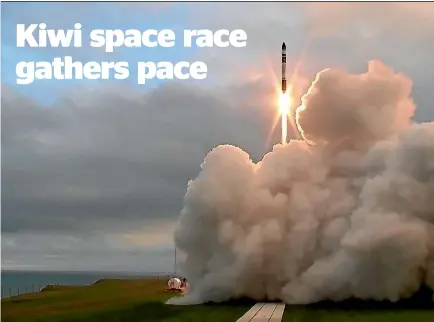  ??  ?? Rocket Lab’s Electron rocket at its test launch and, below, it’s not May Day in Red Square, just the company’s Ma¯ hia Peninsula base.