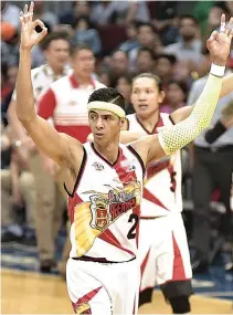  ??  ?? ARWIND SANTOS of the San Miguel Beermen is part of the Luzon All-Stars seeing action against the national team in PBA All-Star Game in Batangas City today.