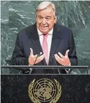  ??  ?? Raising questions: Guterres addressing the UN General Assembly in New York. — Reuters