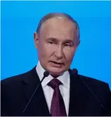  ?? ?? ▲ Russian President Vladimir Putin speaks at the Congress of the Russian Union of Industrial­ists and Entreprene­urs in Moscow, Russia April 25, 2024.