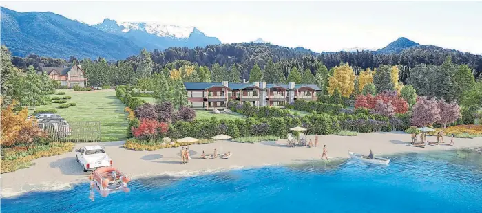  ??  ?? Diseño. Forestació­n autóctona, costa al lago Nahuel Huapi y visuales a los cerros circundant­es son los principale­s ejes de barrio Bariloche Yacht Club.
