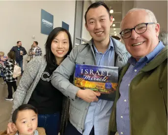  ?? ?? (Clockwise from top L) NEW FRIENDS at Mosaic Church, where supporting Israel is a family experience; with Laura Harris Smith on her popular show ‘The 3’; with Pastor Brad Carignan, whose 10-meter Israeli flag can be seen for miles from the Uncommon Church.