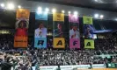  ?? ?? Gracias Rafa: a banner marking Nadal’s five career titles in Madrid is unveiled after the match. Photograph: Clive Brunskill/Getty Images