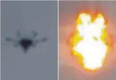  ??  ?? PETIKAN video menunjukka­n dron yang diterbangk­an sebelum meletup dekat pentas Presiden Venezuela, Nicolas Maduro, ketika berucap. - Agensi