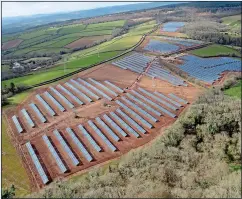  ??  ?? chaNged utterLy: Lush agricultur­al land in Harlocksto­wn, Co. Meath, above, could look like this solar farm in South Devon, left, if permission for three adjoining solar farms is granted