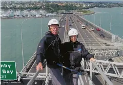  ??  ?? Below left: Climbing the Auckland Harbour bridge on a windy day. Photo Maxine Stringer, Dargaville.