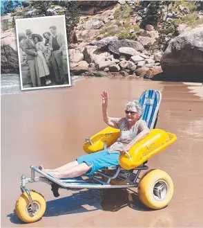  ?? ?? TGSH resident Joy Newman enjoyed a trip to Magnetic Island recently and, inset, Joy (second from the left) with her husband and friends in 1949.