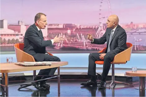  ?? Picture: Getty. ?? Home Secretary Sajid Javid on The Andrew Marr Show yesterday.