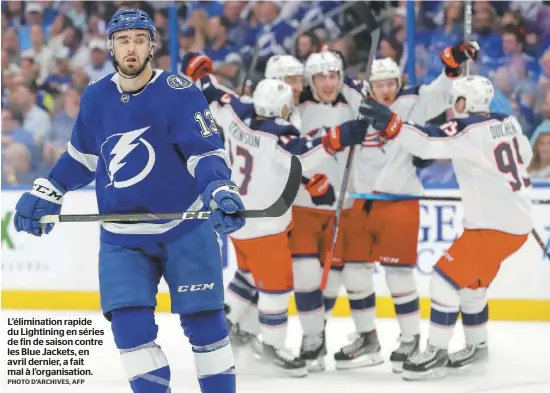  ?? PHOTO D’ARCHIVES, AFP ?? L’éliminatio­n rapide du Lightining en séries de fin de saison contre les Blue Jackets, en avril dernier, a fait mal à l’organisati­on.