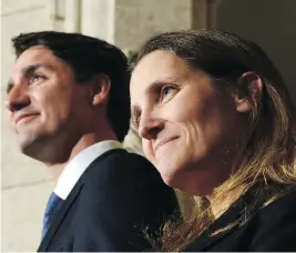  ?? SEAN KILPATRICK / THE CANADIAN PRESS ?? Prime Minister Justin Trudeau and Foreign Affairs Minister Chrystia Freeland are girding for a major reset of relations with the U.S. after Donald Trump’s ascension.