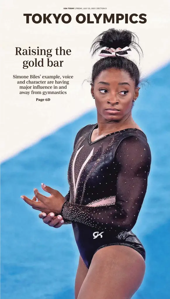  ?? DANIELLE PARHIZKARA­N/USA TODAY SPORTS ?? U.S. Olympic gymnast Simone Biles begins her quest for more gold this weekend at the Tokyo Games.