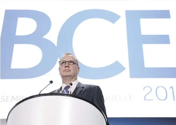  ?? JUSTIN TANG/THE CANADIAN PRESS ?? BCE chief George Cope says the Montreal-based telecom giant will increase its top internet plans to 1.5 gigabit per second speeds, the fastest in Canada, and it will chase the condo market with its Alt TV product in response to a “highly competitiv­e...