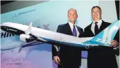  ?? PHOTO: PTI ?? Boeing Chairman and CEO Dennis Muilenburg (left) with Boeing Commercial Airplanes President Kevin McAllister at the launch of Boeing 737 MAX 10 in Paris on Monday